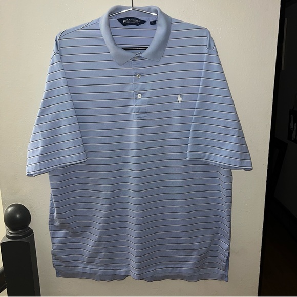 Ralph Lauren Polo Golf Men’s Striped Cotton Polo Shirt Light Blue – Size Large - Picture 1 of 7